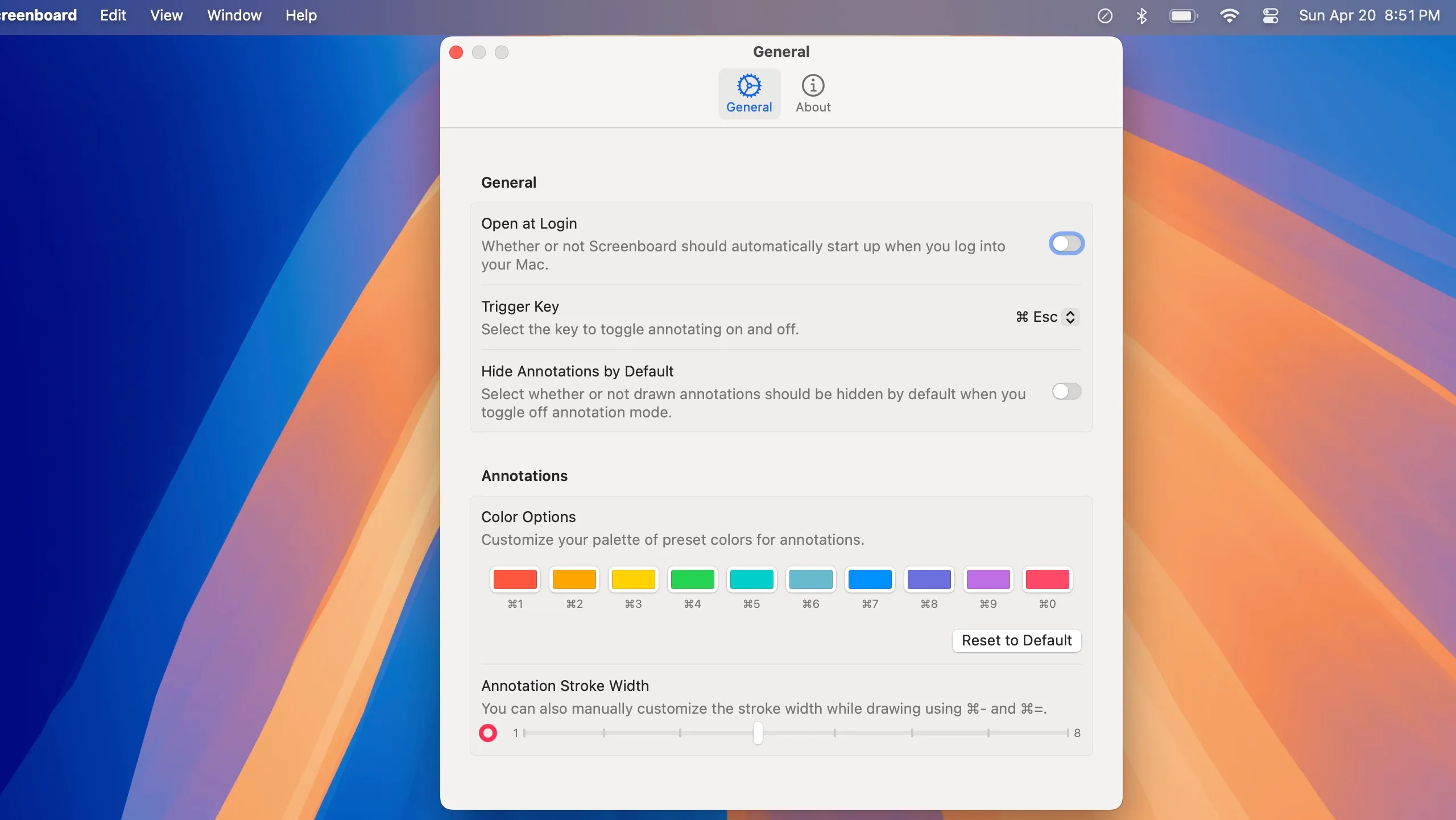 Screenboard Settings